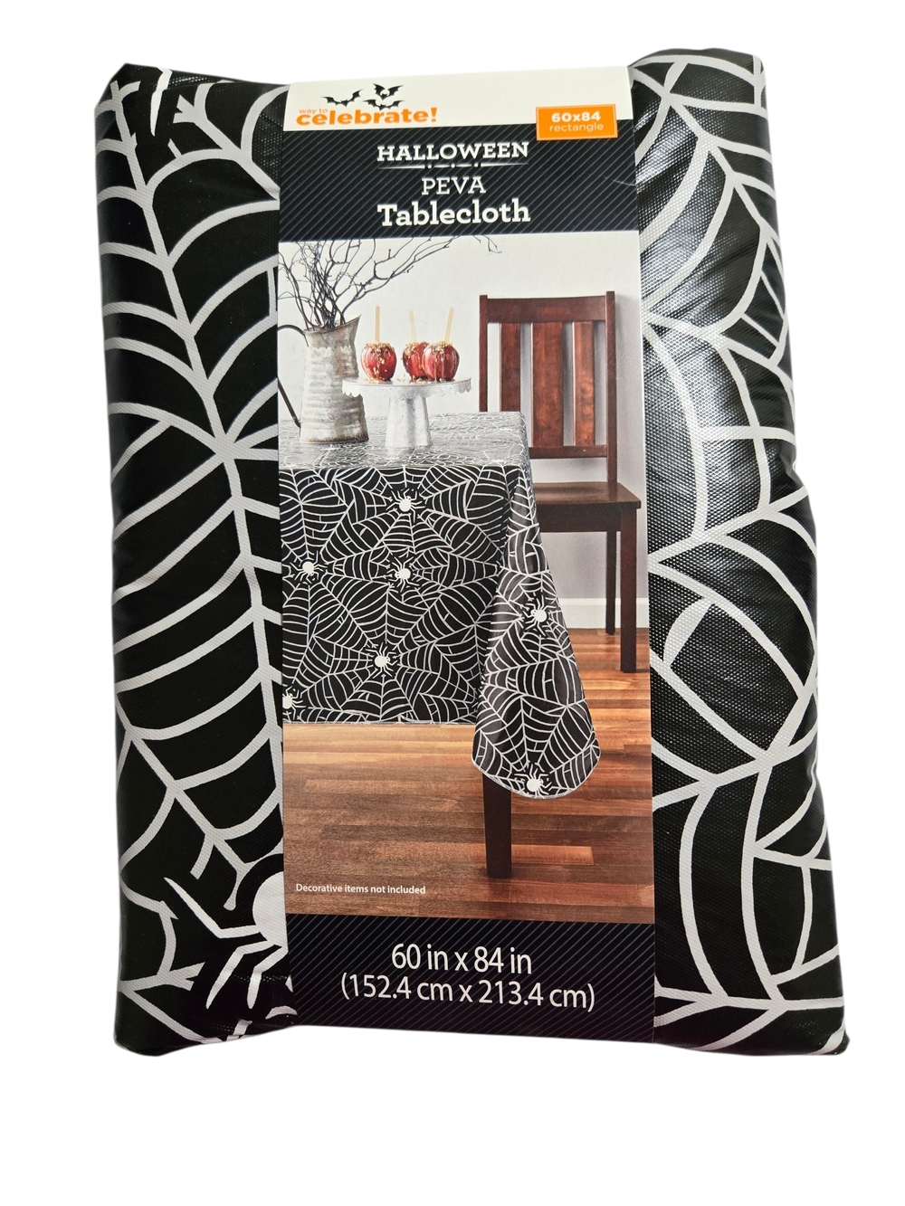Way To Celebrate Halloween Vinyl PEVA Tablecloth Spiderwebs Rectangle 60 X 84”